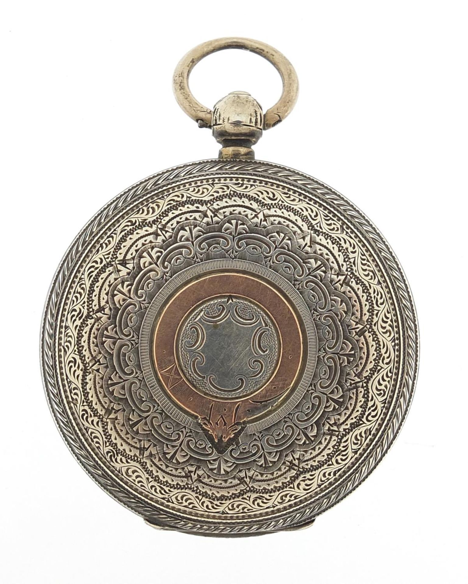 Victorian gentlemen's silver open face pocket watch with ornate silvered dial, the fusee movement - Image 3 of 8