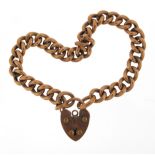 9ct rose gold bracelet with love heart padlock, 18cm in length, 11.0g
