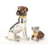 Two miniature silver and enamel dogs, the largest marked CWS, Sheffield 2008, 4.5cm high, total 43.