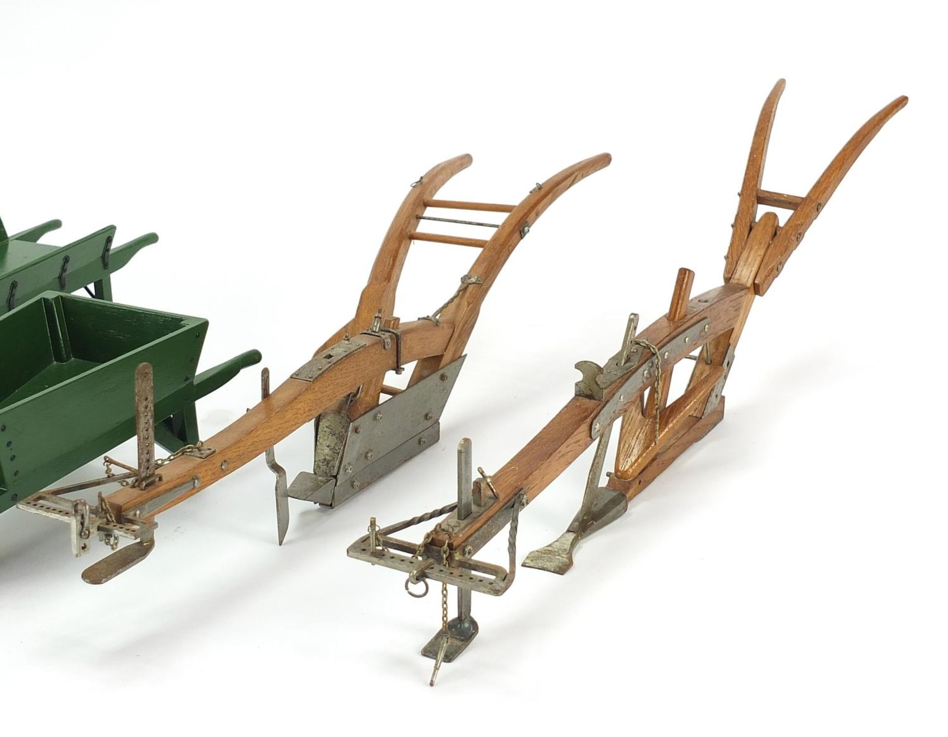 Scratch built metal and wood models of carts, wheelbarrows and ploughing implements, the largest - Image 2 of 3