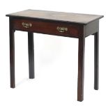 Mahogany side table with frieze drawer and brass handles, 71cm H x 82cm W x 40cm D