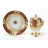 Dresden, German porcelain chocolate cup and cover on stand hand painted and gilded with flowers, the