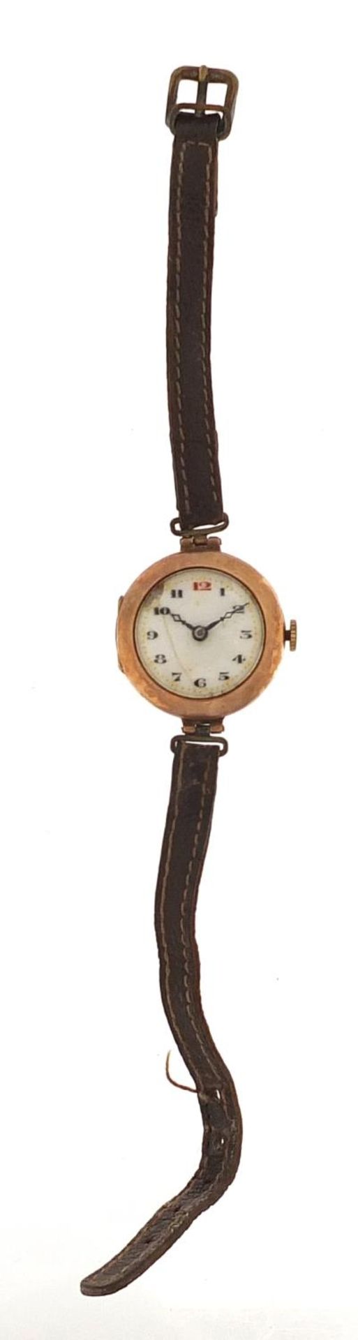 Ladies 9ct gold wristwatch with enamelled dial, 25mm in diameter - Bild 2 aus 4
