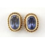 Pair of 9ct gold purple/blue stone stud earrings, possibly tanzanite, 8.5mm high, 1.2g