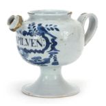 18th century Delft blue and white tin glazed drug jar with handle and spout, 18cm high