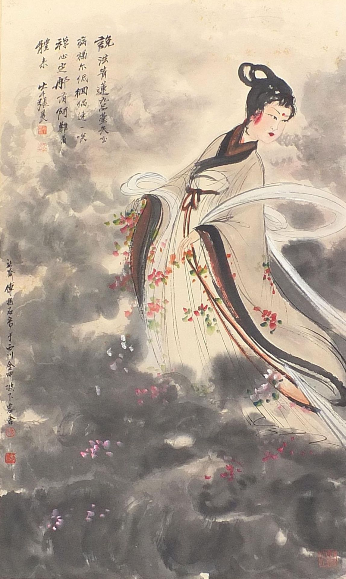 Attributed to Fu Baoshi - Female celestial spreading auspiciousness with inscribed poem attributed