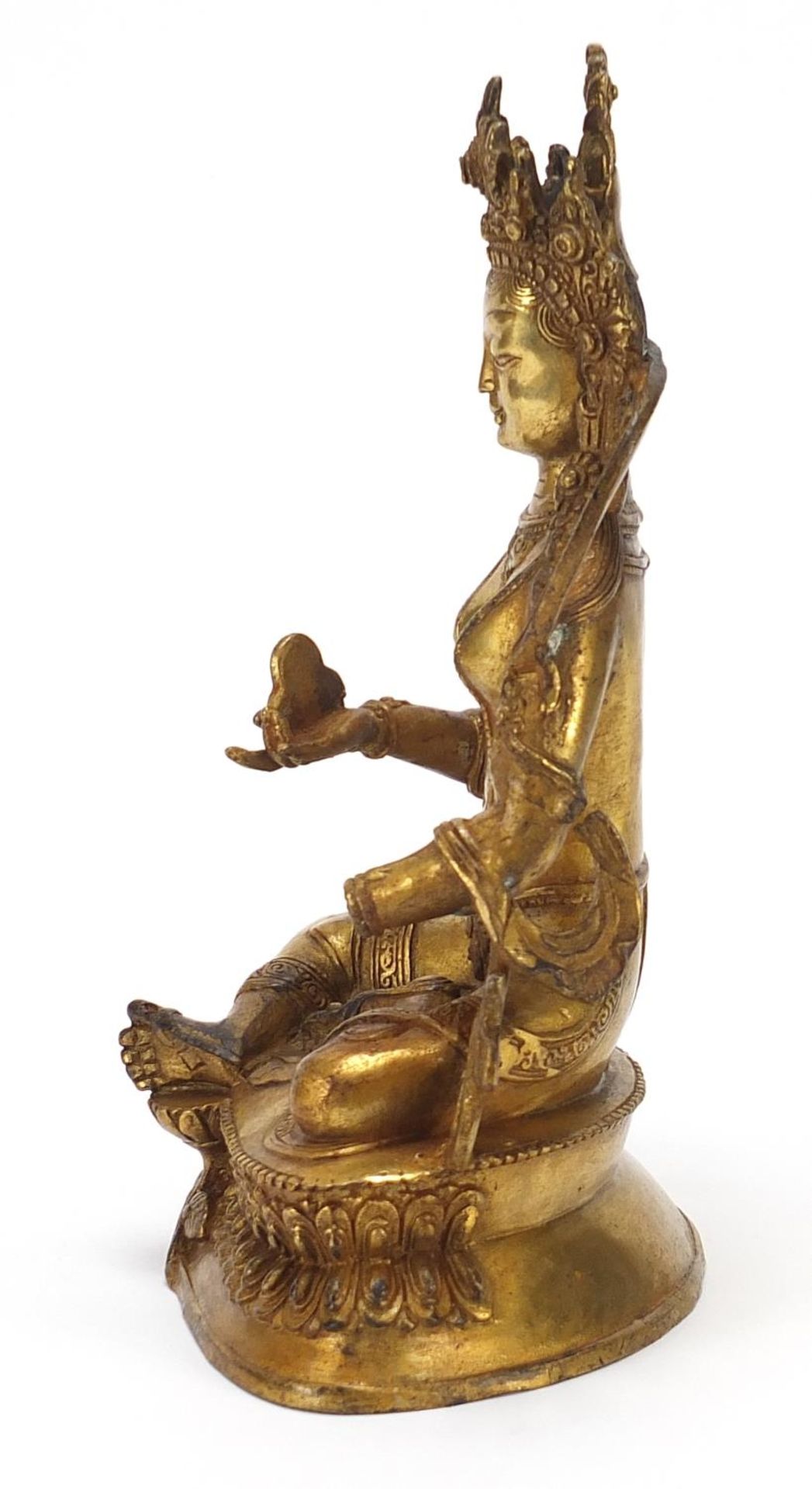 Chino Tibetan gilt bronze figure of buddha, 22cm high - Bild 3 aus 8