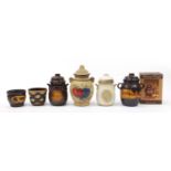 West German pottery to include four rumtopfs, one boxed and two planters, the largest 38cm high