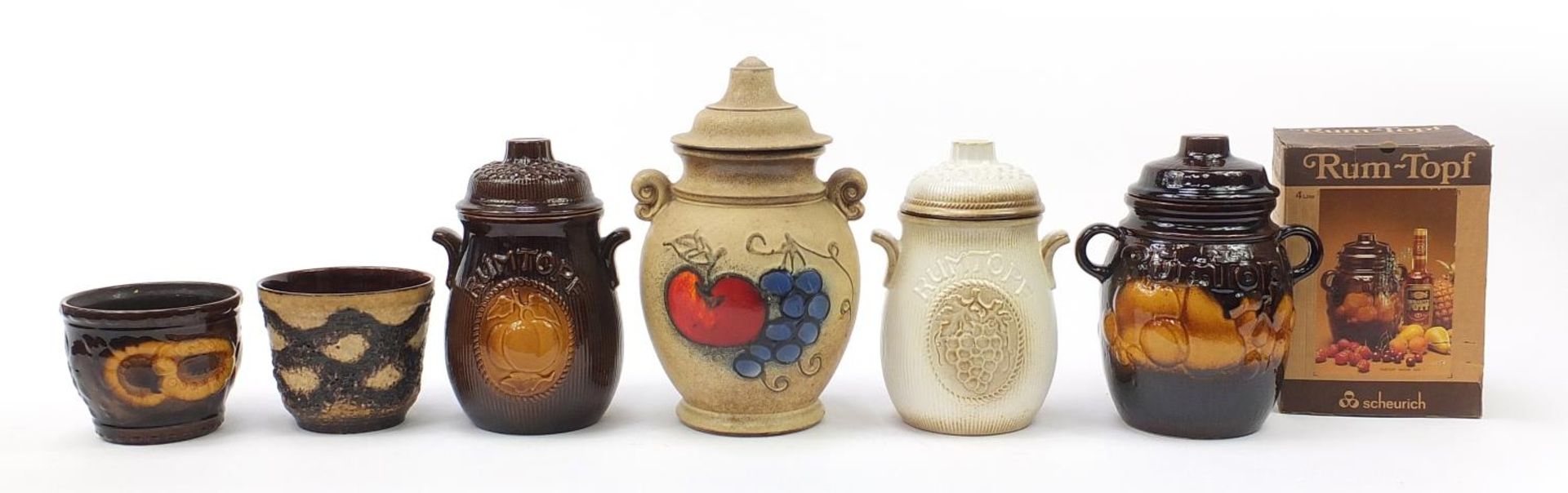 West German pottery to include four rumtopfs, one boxed and two planters, the largest 38cm high