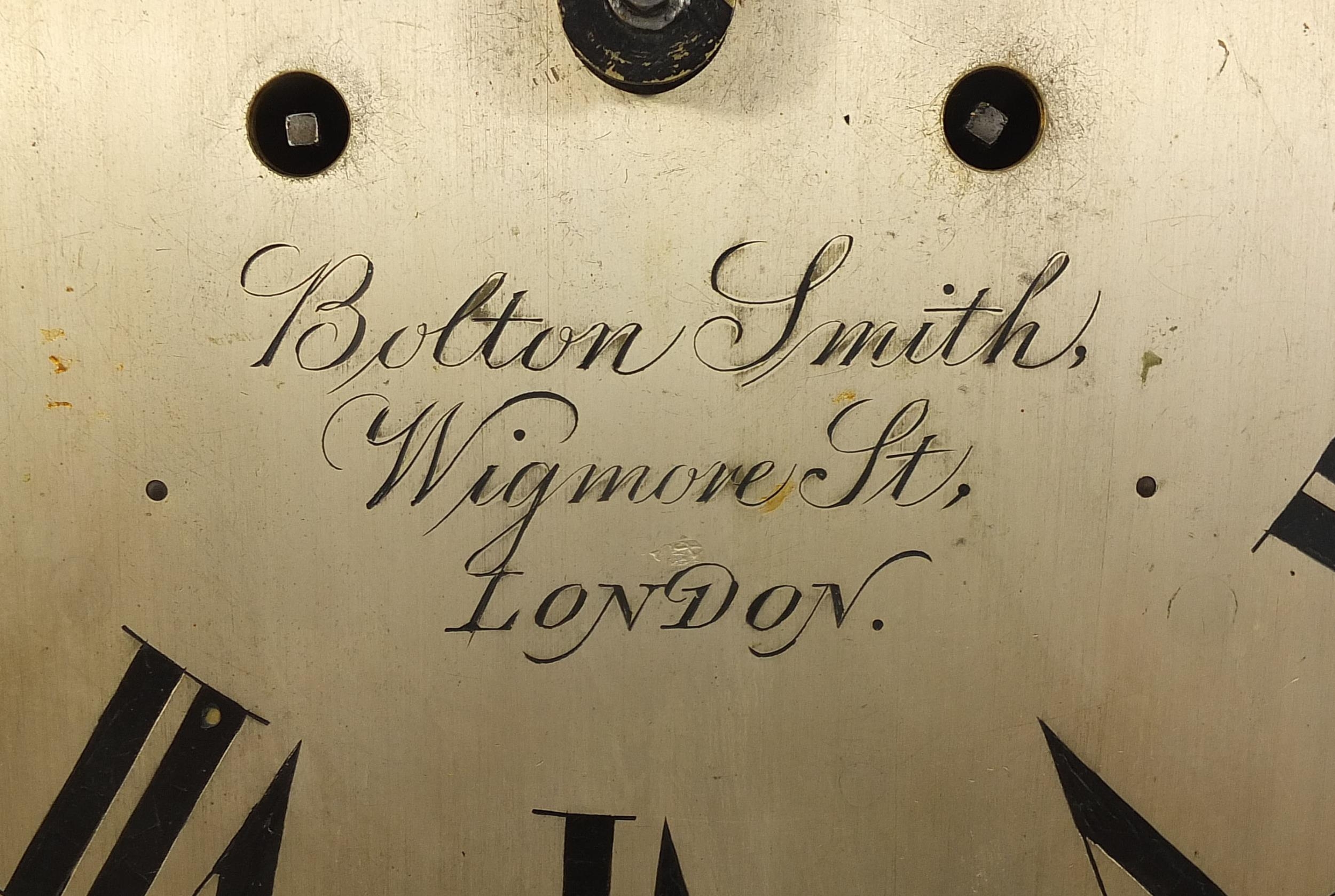Mahogany longcase clock, the silvered dial inscribed Bolton Smith, Wigmore, Street London, 188cm - Image 3 of 8