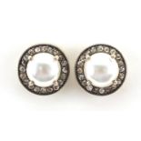 Pair of Indian silver gilt, diamond and simulated pearl stud earrings, 1.2cm in diameter, 5.2g