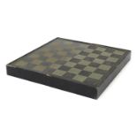 Chinese black lacquered folding chess board, 42cm x 42cm when open