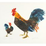 Margaret Eccleston - The rooster, pencil signed monoprint in colour, limited edition 1/1, mounted,