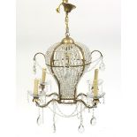 Large ornate brass chandelier with glass drops, 80cm high