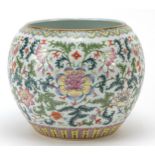 Chinese porcelain jardiniere hand painted in the famille rose palette with flowers, 17.5cm high