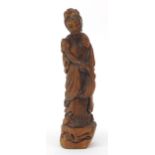 Chinese root carving of a robed female, 30cm high