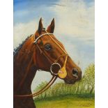 After Frances Mabel Hollams - Portrait of a racehorse, oil on board, mounted and framed, 51.5cm x