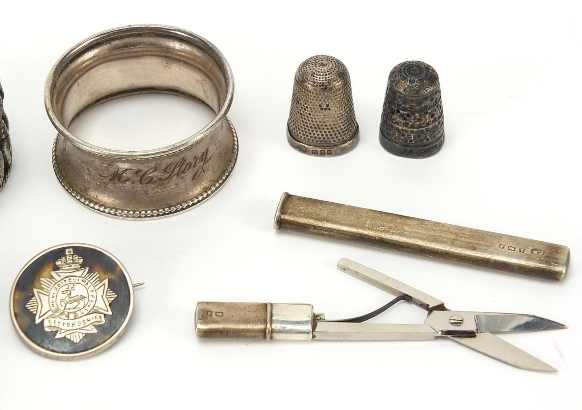 Georgian and later silver objects including R.A.O.B enamel Steward medal, napkin rings, tortoise - Image 3 of 5