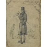 Morley - Gentleman reading a newspaper in a park, pencil drawing, dated 1830, unframed, 16cm x 12cm