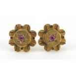 Pair of 9ct gold pink stone stud earrings, 8mm in diameter, 0.9g