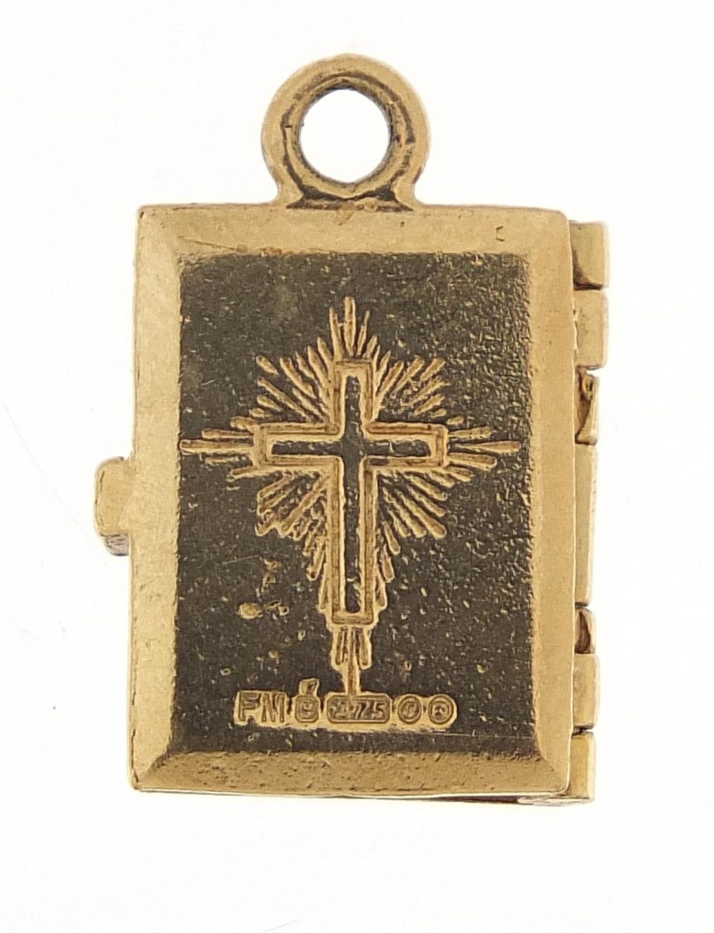 9ct gold opening bible charm, 1.2cm high, 3.6g - Image 3 of 4