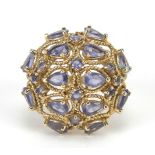 9ct gold tanzanite cluster ring, size O, 5.9g