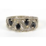 9ct gold sapphire and diamond ring, size O, 4.1g