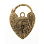 9ct gold love heart padlock, 2cm high, 1.9g