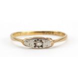 9ct gold and platinum diamond ring, size R, 1.3g