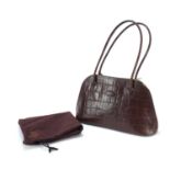 Mulberry brown leather crocodile skin design handbag numbered 214257 with protective carry bag