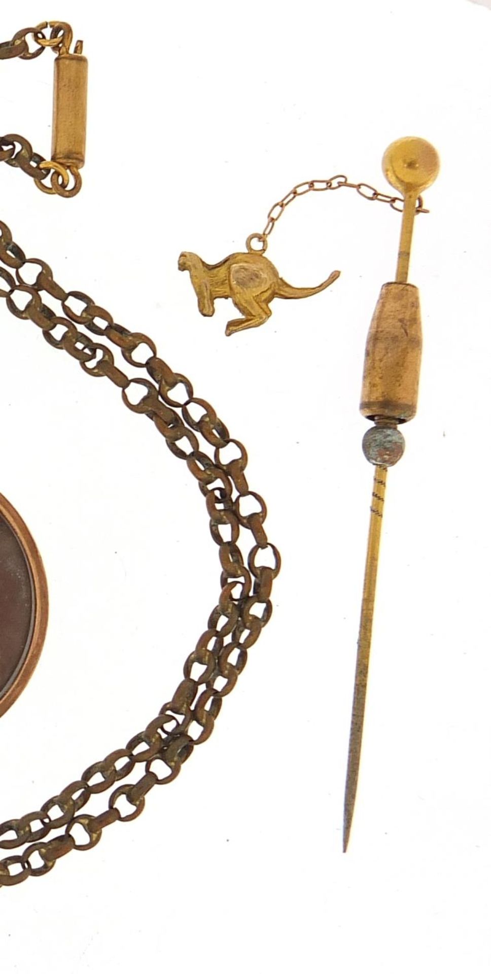 Antique and later jewellery including an intaglio seal stick pin, 9ct gold open locket and - Image 3 of 4