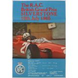 Silverstone racing poster for the RAC British Grand Prix 10th July 1965, 76cm x 50cm