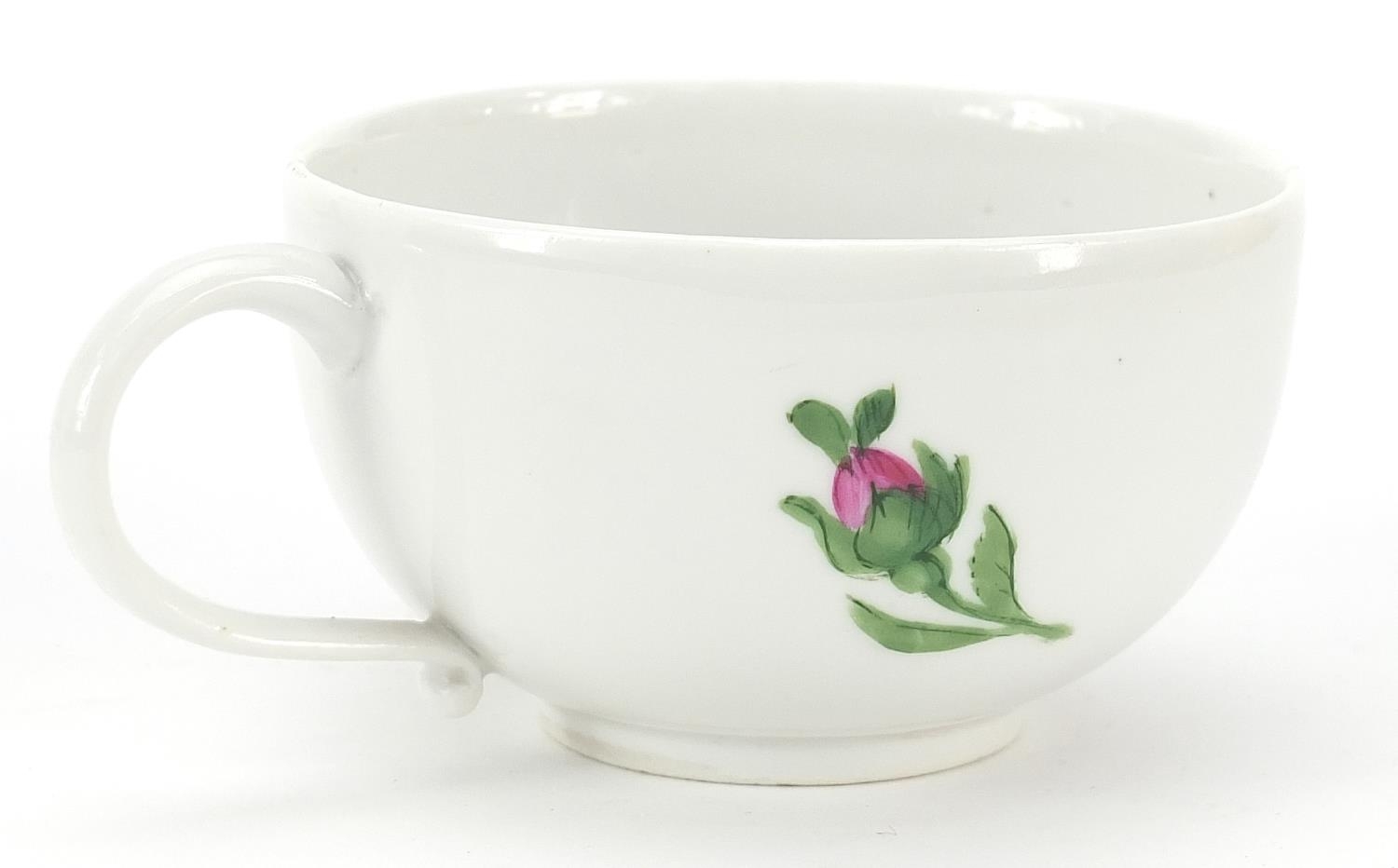 Meissen, 19th century porcelain cup and saucer hand painted with flowers, the saucer 14cm in - Image 3 of 6