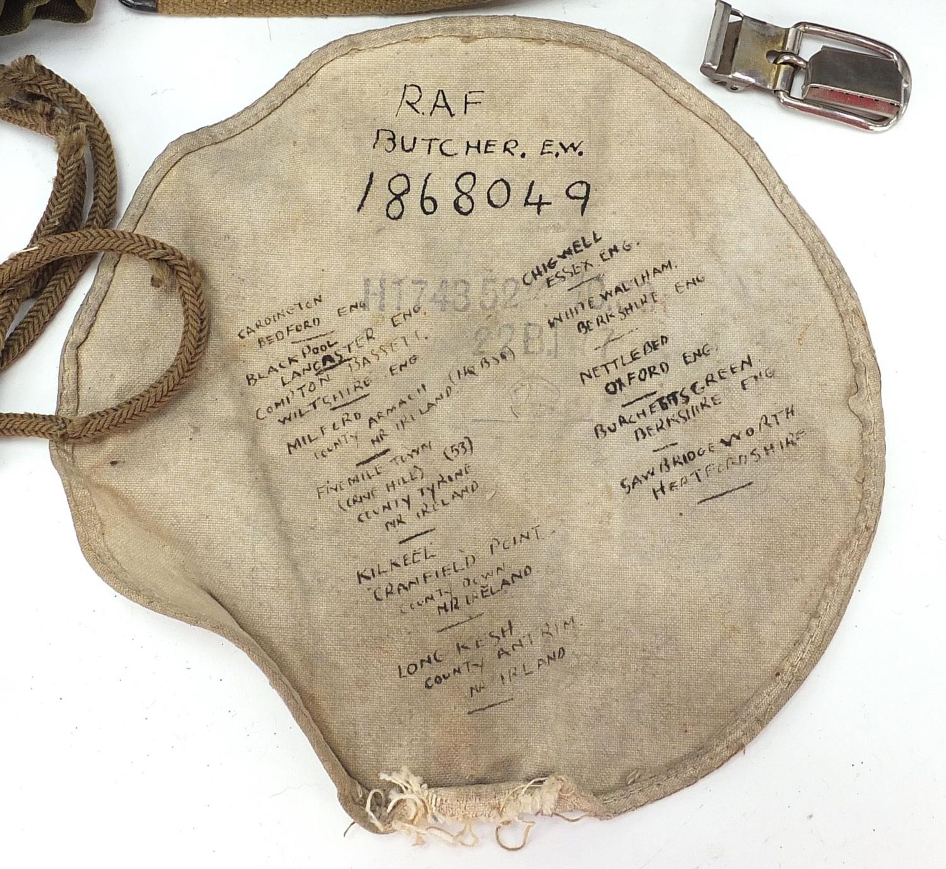 Militaria including canvas belts and material inscribed RAF Butcher EW 1868049 - Image 2 of 3