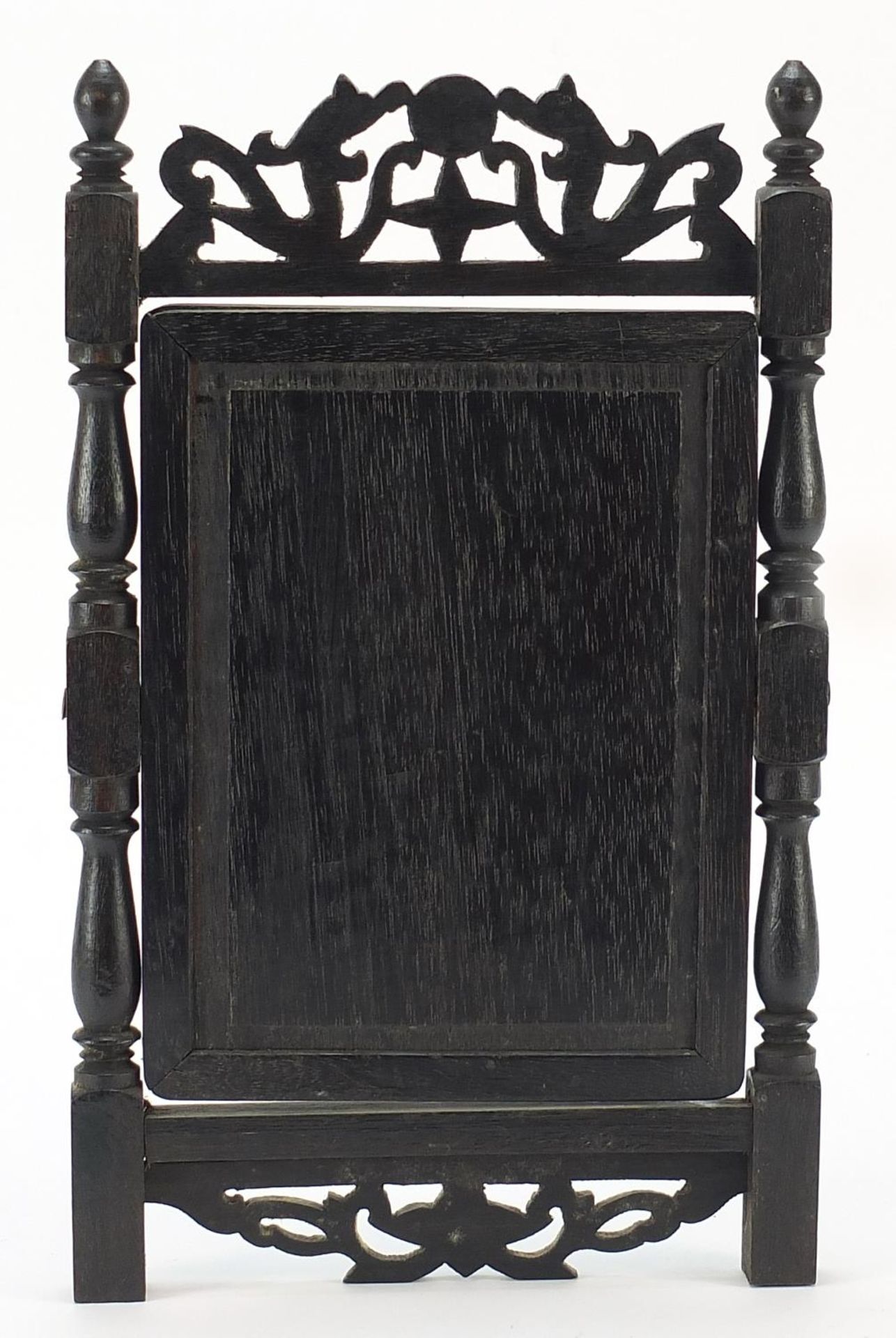 Chinese hardwood screen with mother of pearl inlay housing a black and white photograph of a - Image 5 of 5