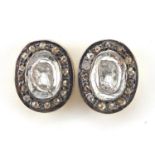 Pair of Indian silver gilt diamond stud earrings, 1.5cm x 1.2cm, 6.4g