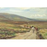Patrick Downie - Moorland road, autumn, Thankerton, Scottish oil, details verso, mounted, framed and