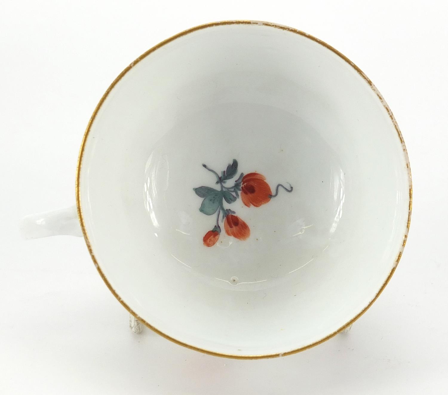 Meissen, 19th century porcelain cup and saucer hand painted with flowers, the saucer 13.5cm in - Image 4 of 6