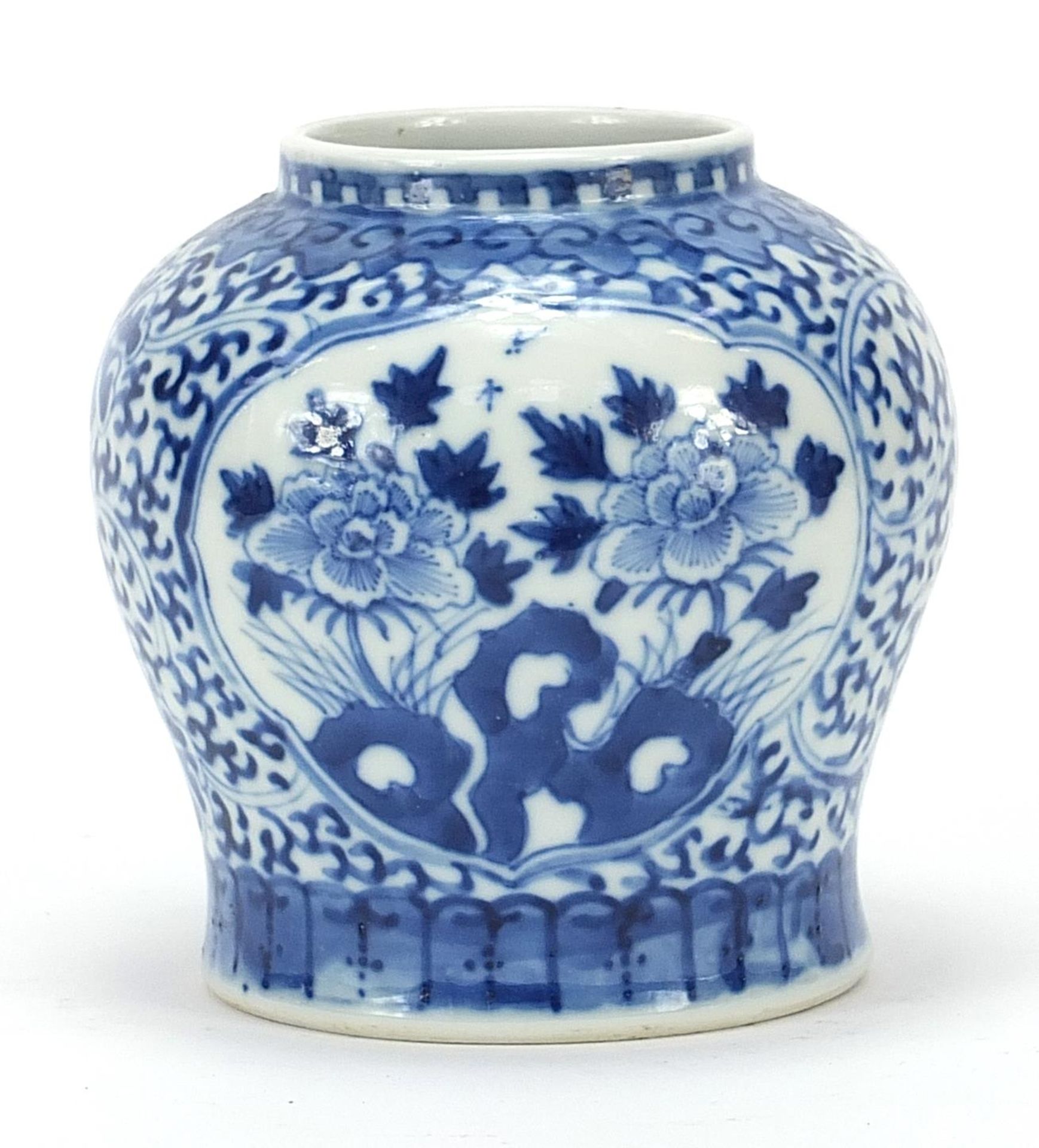 Chinese blue and white porcelain vase hand painted with flowers, six figure character marks to the