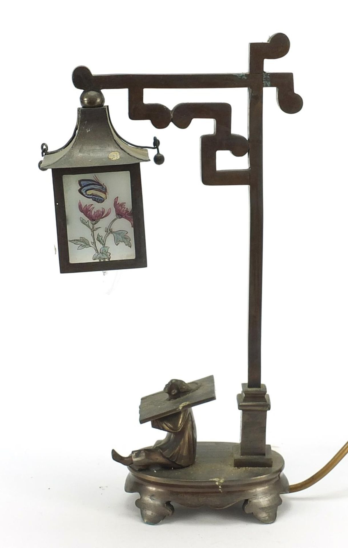 Art Deco bronze desk lamp in the form of a Chinese street lamp sign Guil Bellens, 33.5cm high - Image 3 of 11