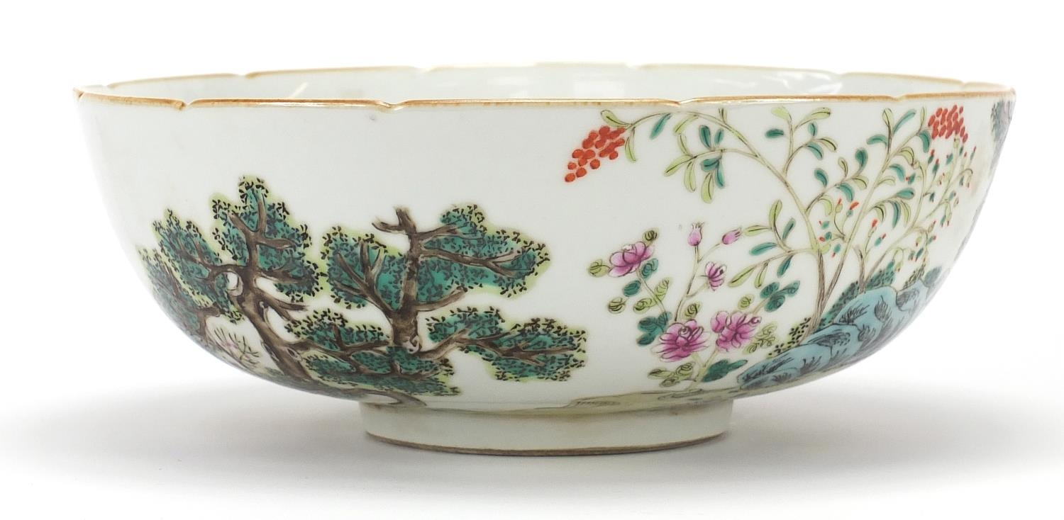Chinese porcelain famille rose bowl with goats, red six figure character marks to the base, 22cm - Image 5 of 10