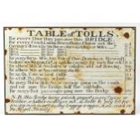 Table of Tolls bridge crossing enamel advertising sign, 90cm x 60cm