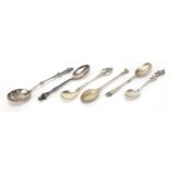 Six silver spoons, some with figural terminals including Napoleon and a Tudor rose, various