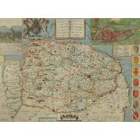 John Speed, Antique hand coloured map of Norfolk, framed and glazed, 52.5cm x 40.5cm excluding the