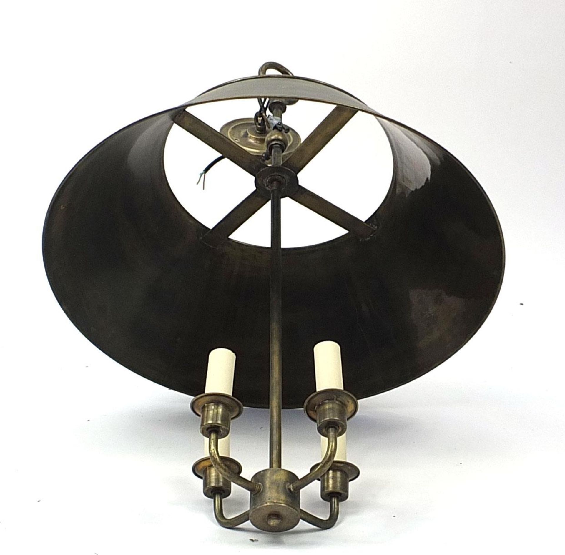 Brass four branch light pendant with shade, 74cm high - Image 3 of 3