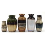 Four West German pottery vases and a jug, the largest 38.5cm high