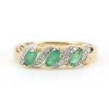 9ct gold emerald and diamond ring, size N, 2.0g