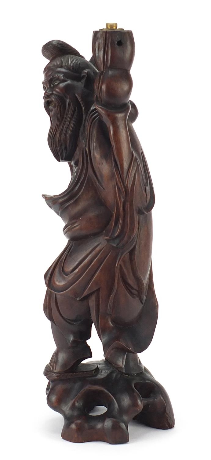 Chinese hardwood lamp carved in the form of an elder, 43.5cm high - Image 6 of 8