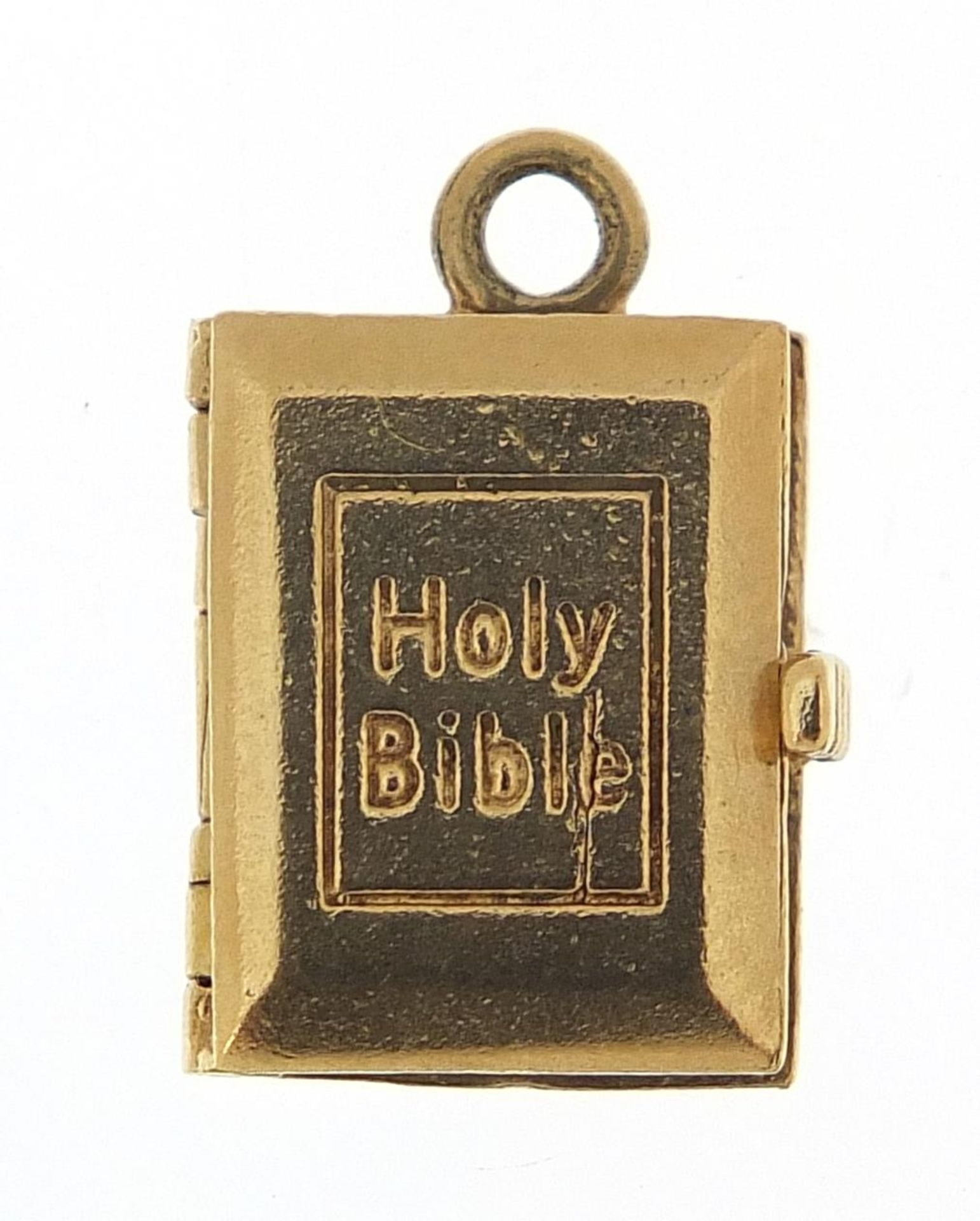 9ct gold opening bible charm, 1.2cm high, 3.6g