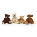Four Deans Rag Book teddy bears with articulated arms and legs, the largest 28cm high